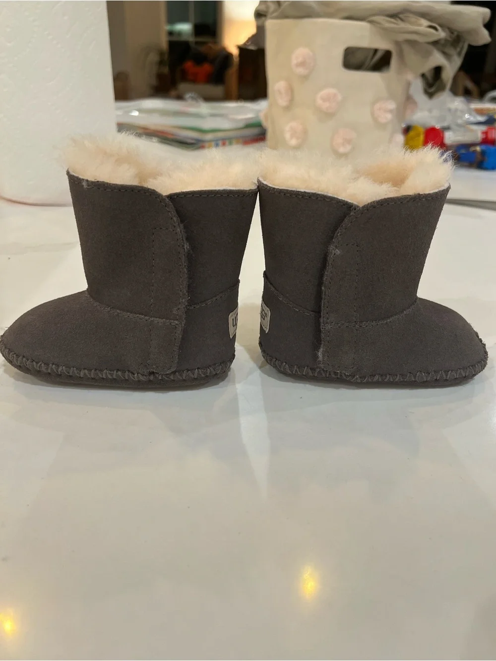 UGG Toddler Cozy Sheepskin Slip-On Booties in Charcoal and Cream